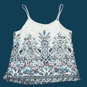 CHARLOTTE RUSSE White Boho Floral Lace Tank Top, Size M